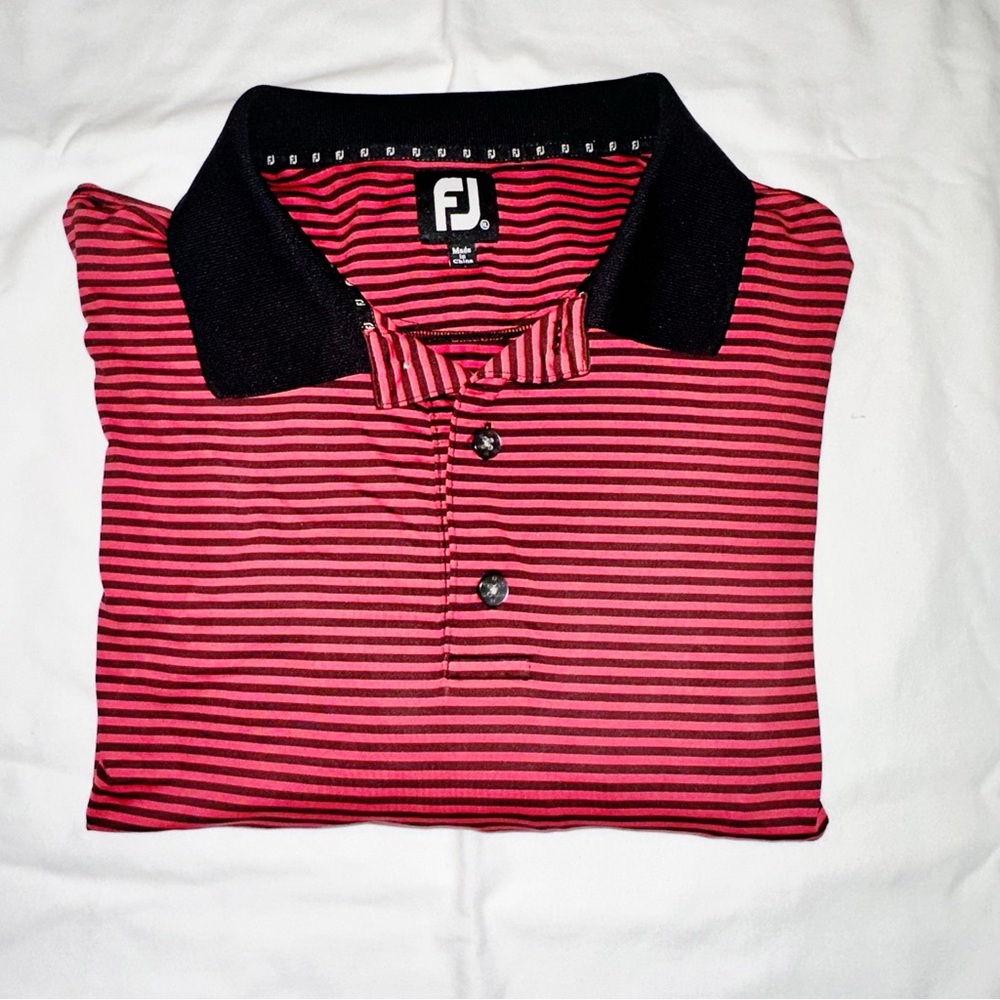 FootJoy FJ Titleist Tour Logo Golf Polo Red Black Stripes Size XL Moisture Wick - Picture 8 of 8